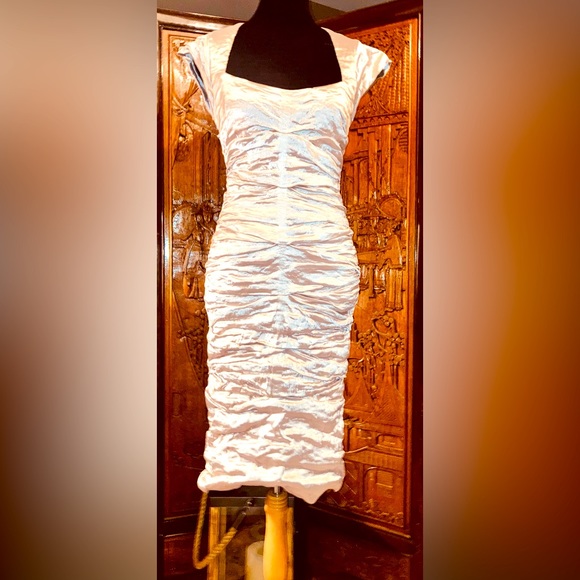 Nicole Miller Collection GOLD LABEL Metallic Silk Ruched MIDI dress - Picture 7 of 11